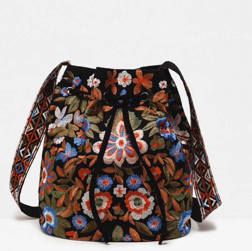ZARA embroidered bucket bag
